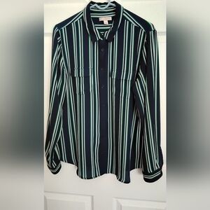 Women's Established Striped Navy and Green Blouse